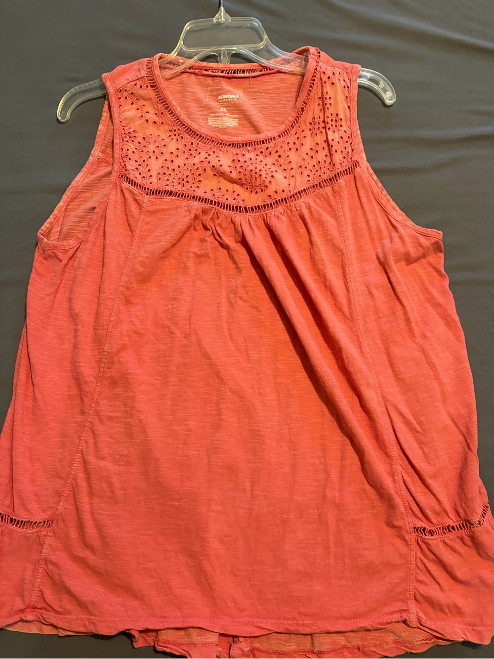 Sonoma Coral Eyelet Yoke Sleeveless Tank